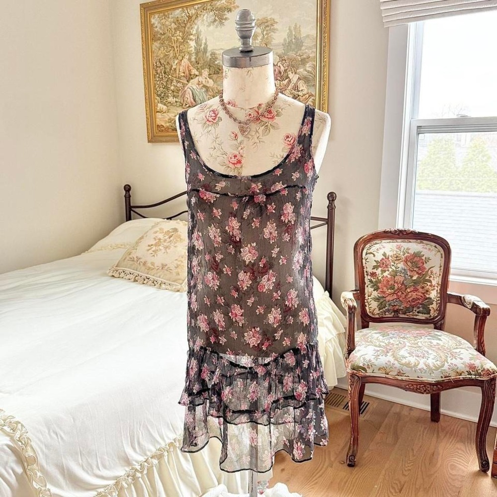 floral‎ ruffle slip dress  90s heritage 1989 silk slip dress size large